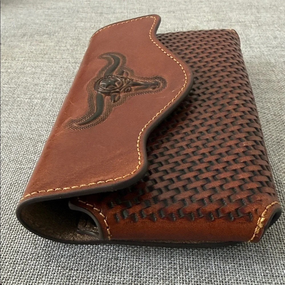 Brown Leather belt phone case with Bull Design